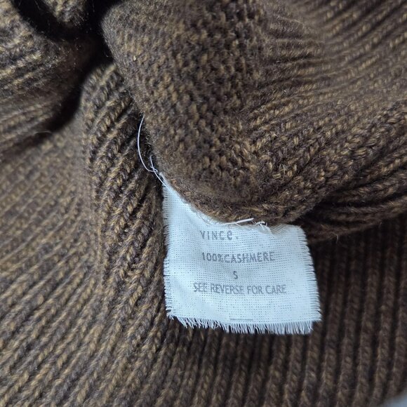 Vince Sweater Womens Small Brown 100% Cashmere Ribbed Hem Long Sleeve Knit - Picture 4 of 9